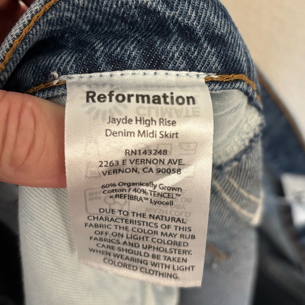 REFORMATION Jayde High Rise Denim Midi Skirt in Hana - Picture 6 of 7